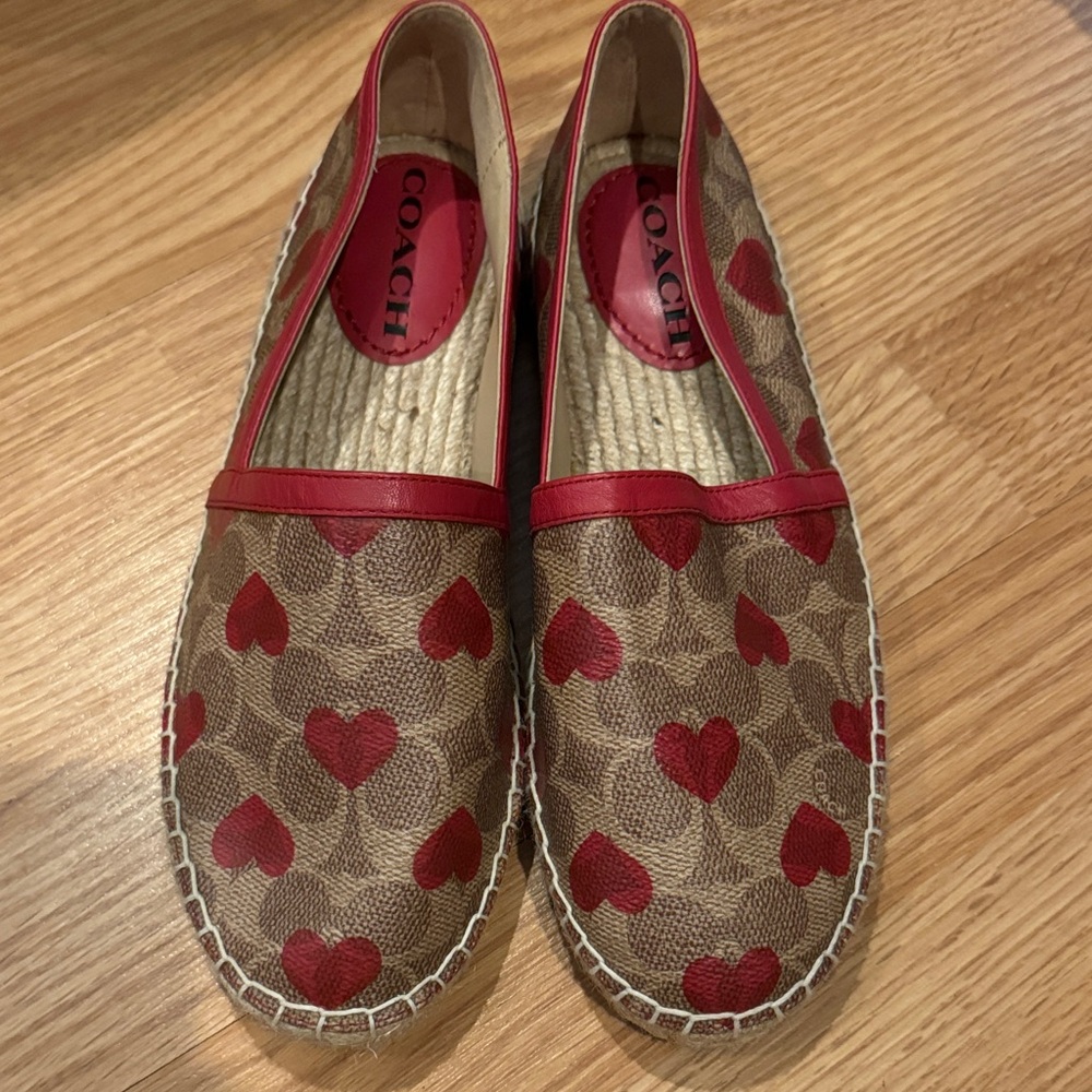 Coach Women's Tan and Red Heart Espadrilles